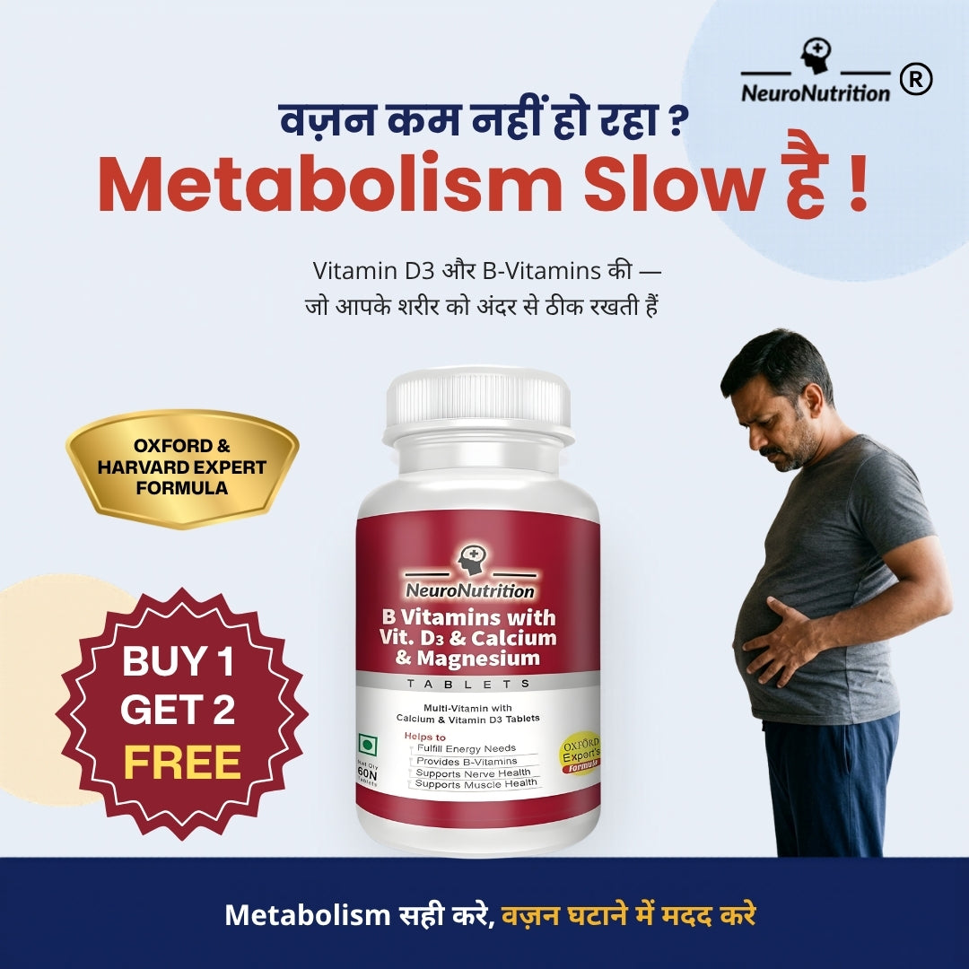 NeuroNutrition B Vitamins with D3, Calcium & Magnesium | Buy 1 Get 2 F
