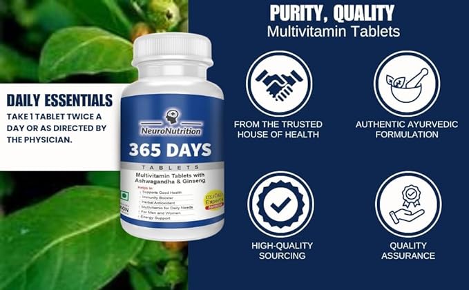 NeuroNutrition 365 Days-Multivitamin Tablets with Ashwaganda & Ginesung -BUY1GET2FREE ==TODAY ONLY DEAL @Rs699+Delievery Fee