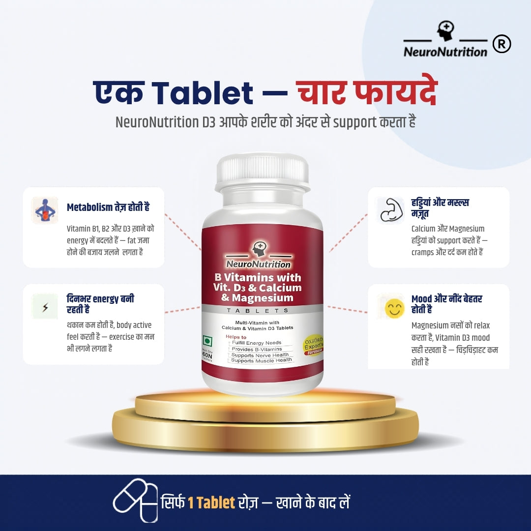 NeuroNutrition B Vitamins with D3, Calcium & Magnesium | Buy 1 Get 2 FREE