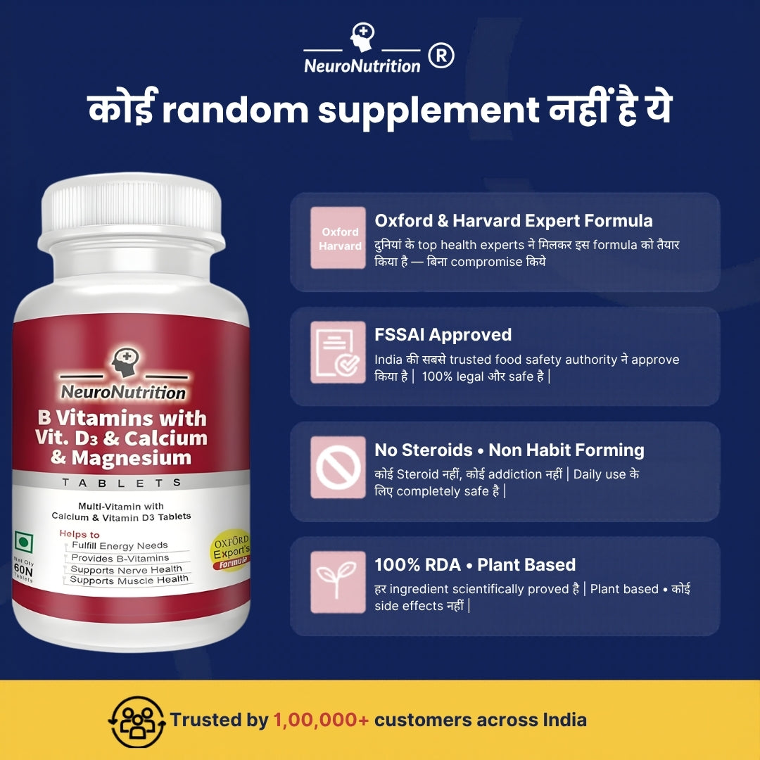 NeuroNutrition B Vitamins with D3, Calcium & Magnesium | Buy 1 Get 2 FREE