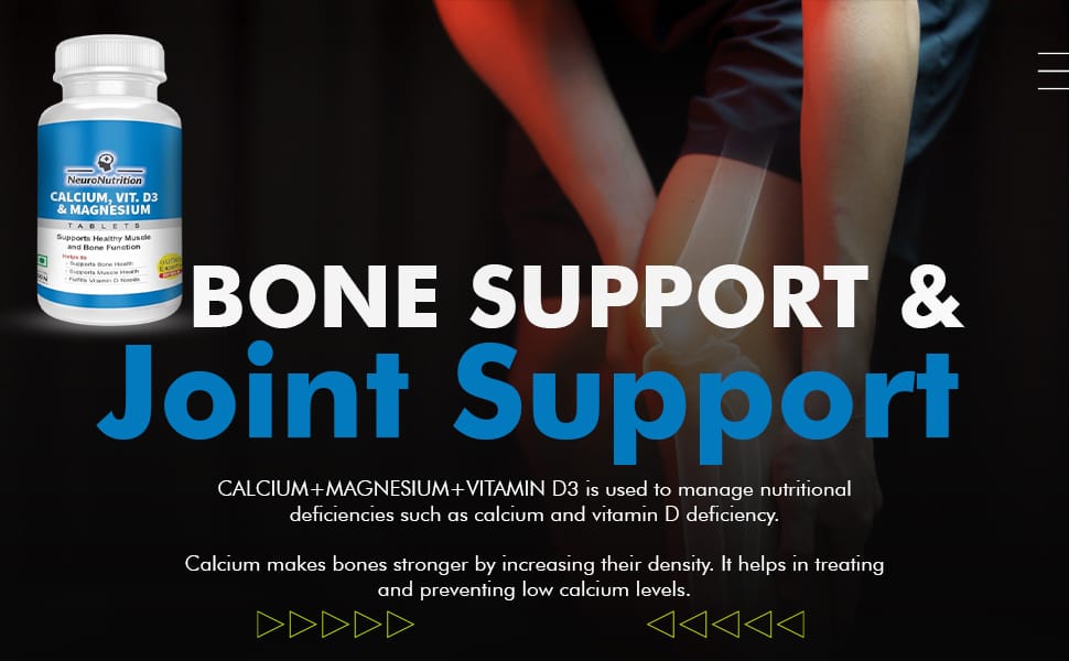 Neuronutrition Calcium + D3 + Magnesium – Supports bone & muscle health-One bottle of 60 Tabs