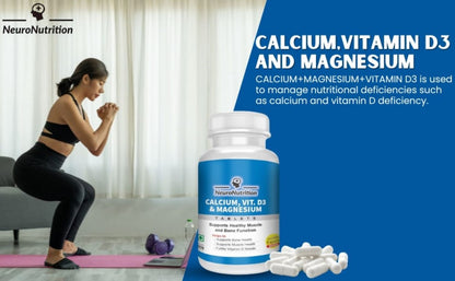 Neuronutrition Calcium + D3 + Magnesium – Supports bone & muscle health-One bottle of 60 Tabs