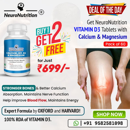 Neuronutrition Calcium + D3 + Magnesium – Supports bone & muscle health-One bottle of 60 Tabs