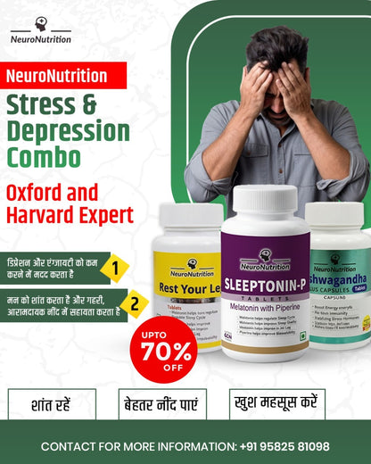 NeuroNutrition Depression ,Anxiety and Sleep Issues Kit Combo(1Pack Sleeptonin P,1 pack Rest Your Legs and 1 Pack Ashwaganda Capsules) (Copy)