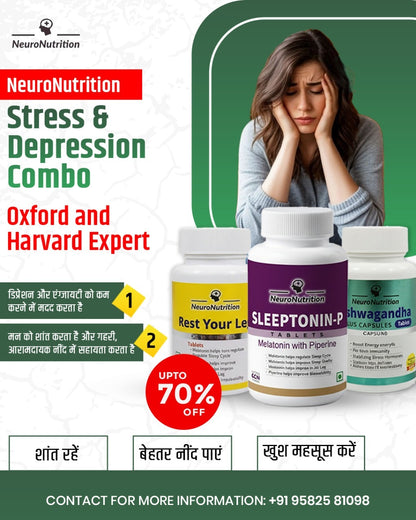 NeuroNutrition Depression ,Anxiety and Sleep Issues Kit Combo(1Pack Sleeptonin P,1 pack Rest Your Legs and 1 Pack Ashwaganda Capsules) (Copy)