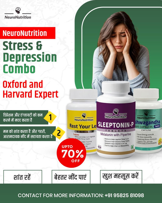 NeuroNutrition Depression ,Anxiety and Sleep Issues Kit Combo(1Pack Sleeptonin P,1 pack Rest Your Legs and 1 Pack Ashwaganda Capsules) (Copy)
