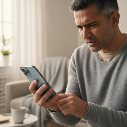 Indian middle-aged man with hand pain scrolling phone