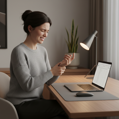 Lady with wrist pain at laptop