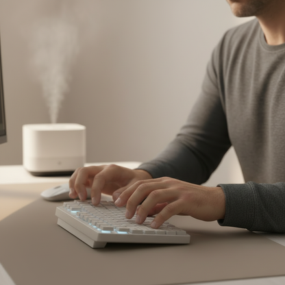 Man with painful hands on keyboard